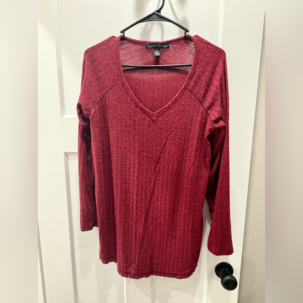 French Laundry Burgundy Long Sleeve V-Neck Top